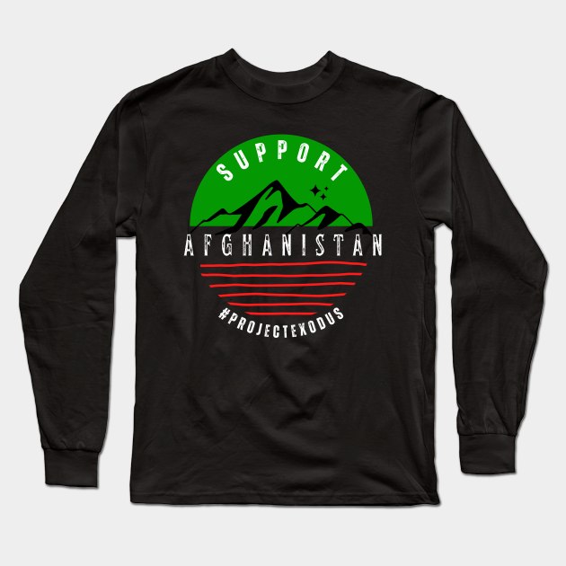 Support Afghanistan circle (back design, black background) Long Sleeve T-Shirt by Pro Exodus Relief 